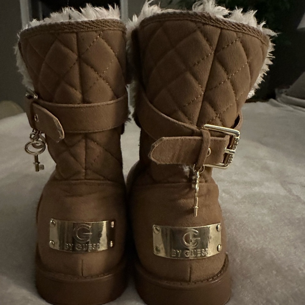 Guess Brown Quilted Boots with Gold Accents